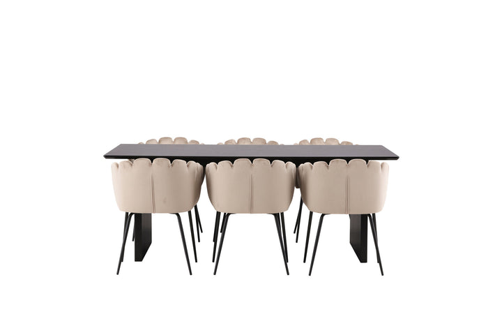 Venture Home Vail Dining Table - Black / Smoked Black MDF +Limhamn Chair - Black / Beige Velvet _6