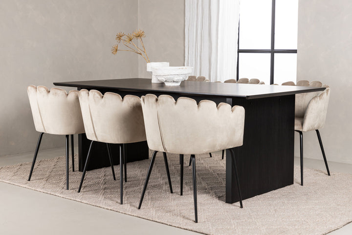 Venture Home Vail Dining Table - Black / Smoked Black MDF +Limhamn Chair - Black / Beige Velvet _6