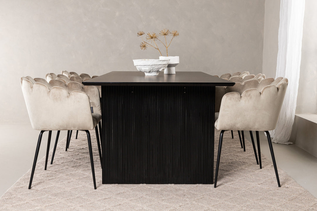 Venture Home Vail Dining Table - Black / Smoked Black MDF +Limhamn Chair - Black / Beige Velvet _6