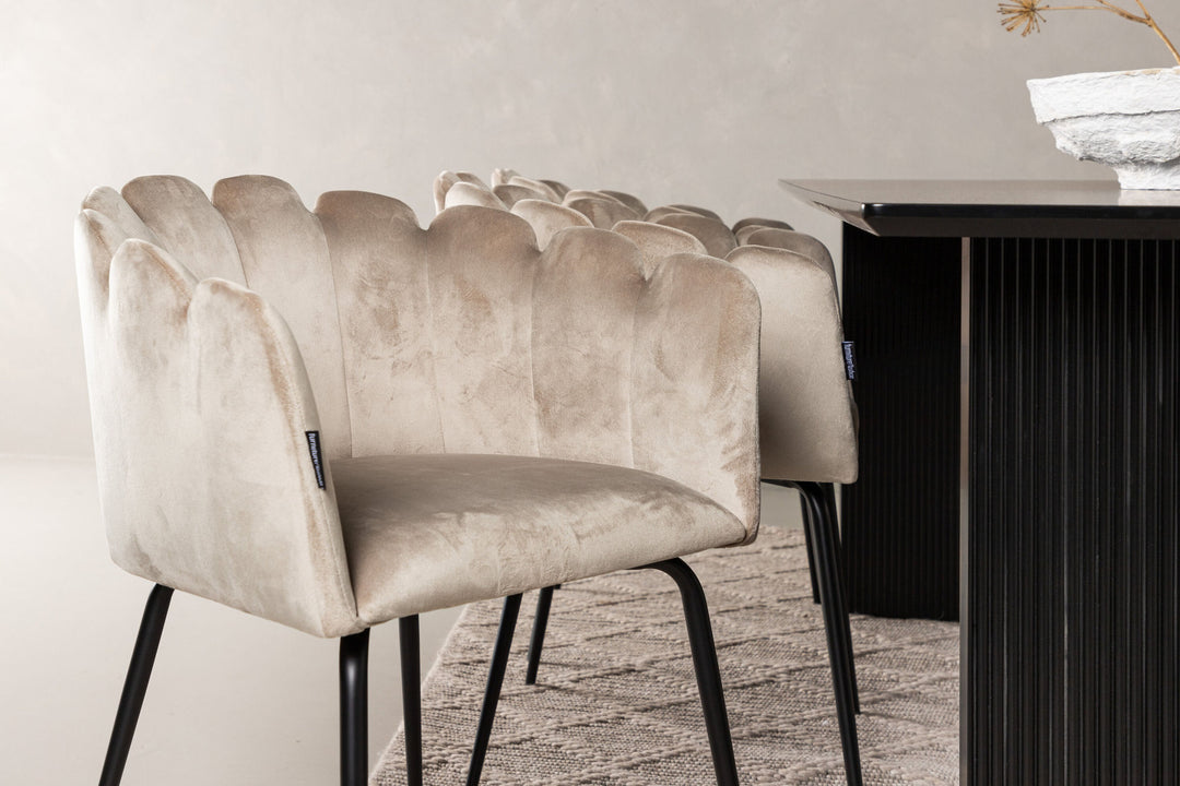 Venture Home Vail Dining Table - Black / Smoked Black MDF +Limhamn Chair - Black / Beige Velvet _6