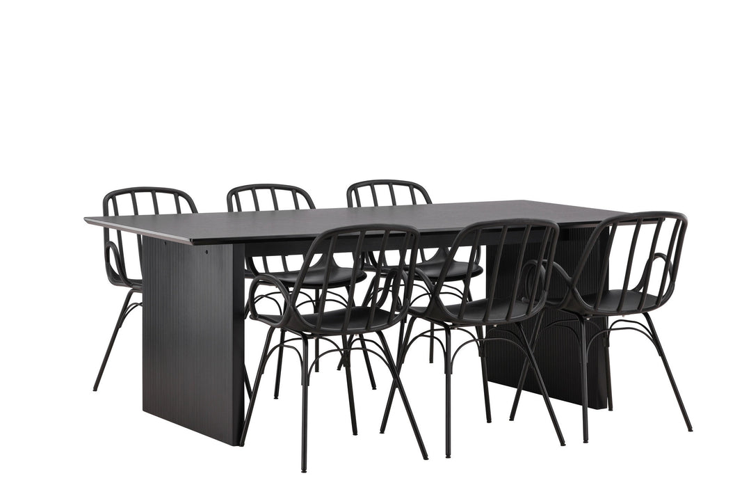 Venture Home Vail Dining Table - Black / Smoked Black MDF +Dyrön Dining Chair - Black Polypropylene _6