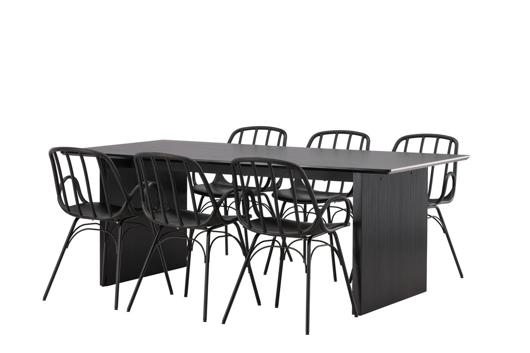 Venture Home Vail Dining Table - Black / Smoked Black MDF +Dyrön Dining Chair - Black Polypropylene _6