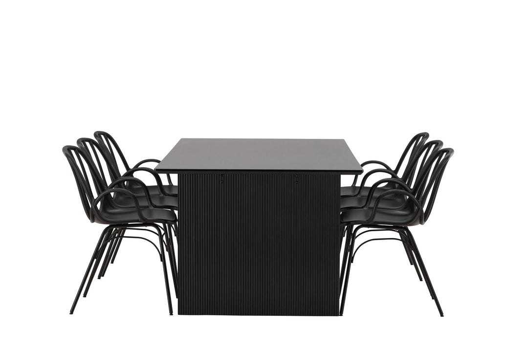 Venture Home Vail Dining Table - Black / Smoked Black MDF +Dyrön Dining Chair - Black Polypropylene _6