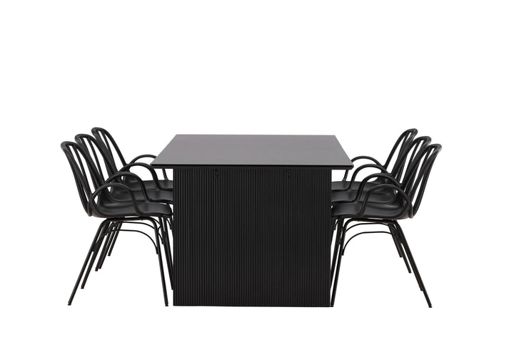 Venture Home Vail Dining Table - Black / Smoked Black MDF +Dyrön Dining Chair - Black Polypropylene _6