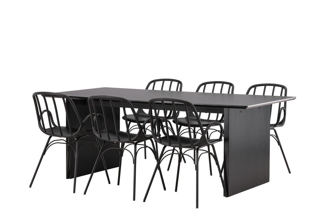 Venture Home Vail Dining Table - Black / Smoked Black MDF +Dyrön Dining Chair - Black Polypropylene _6