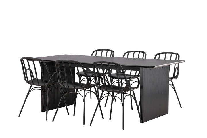 Venture Home Vail Dining Table - Black / Smoked Black MDF +Dyrön Dining Chair - Black Polypropylene _6