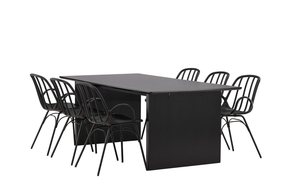 Venture Home Vail Dining Table - Black / Smoked Black MDF +Dyrön Dining Chair - Black Polypropylene _6
