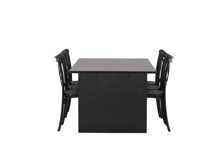 Venture Home Vail Dining Table - Black / Smoked Black MDF +Crosett Dining Chair - Matte Black / Matte Black Plastic _6