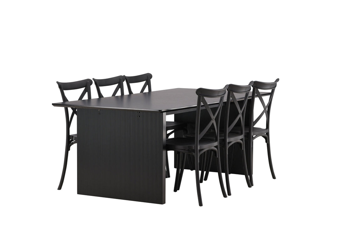 Venture Home Vail Dining Table - Black / Smoked Black MDF +Crosett Dining Chair - Matte Black / Matte Black Plastic _6