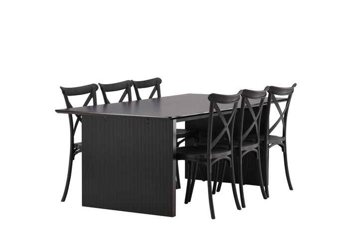 Venture Home Vail Dining Table - Black / Smoked Black MDF +Crosett Dining Chair - Matte Black / Matte Black Plastic _6