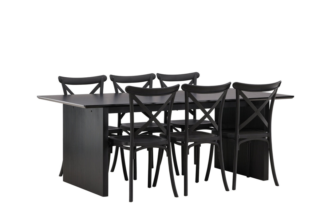 Venture Home Vail Dining Table - Black / Smoked Black MDF +Crosett Dining Chair - Matte Black / Matte Black Plastic _6