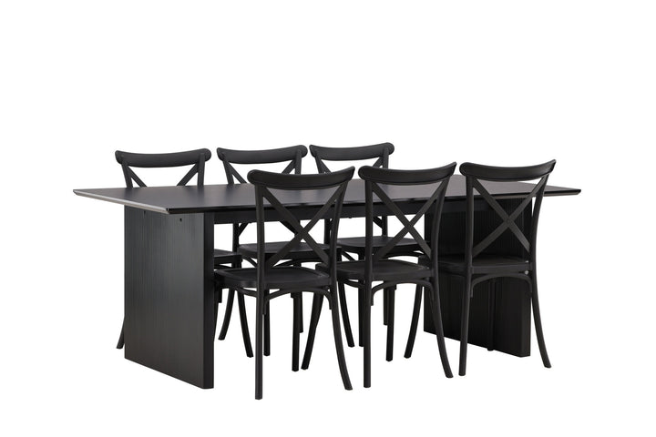 Venture Home Vail Dining Table - Black / Smoked Black MDF +Crosett Dining Chair - Matte Black / Matte Black Plastic _6
