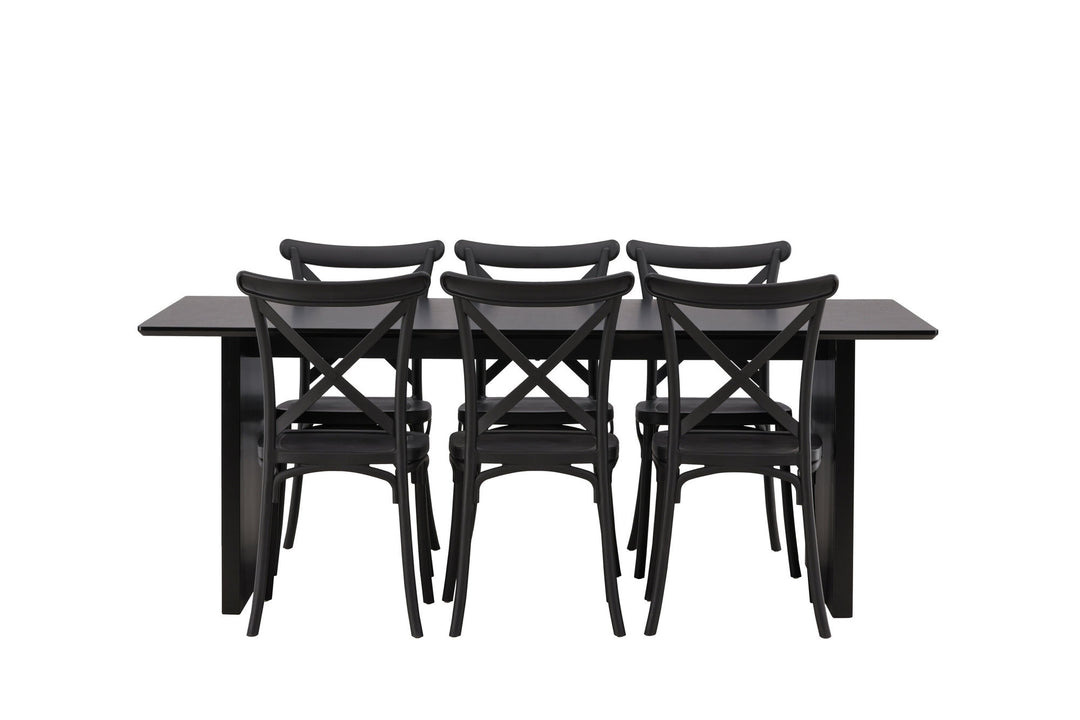Venture Home Vail Dining Table - Black / Smoked Black MDF +Crosett Dining Chair - Matte Black / Matte Black Plastic _6