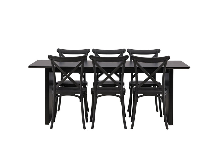 Venture Home Vail Dining Table - Black / Smoked Black MDF +Crosett Dining Chair - Matte Black / Matte Black Plastic _6