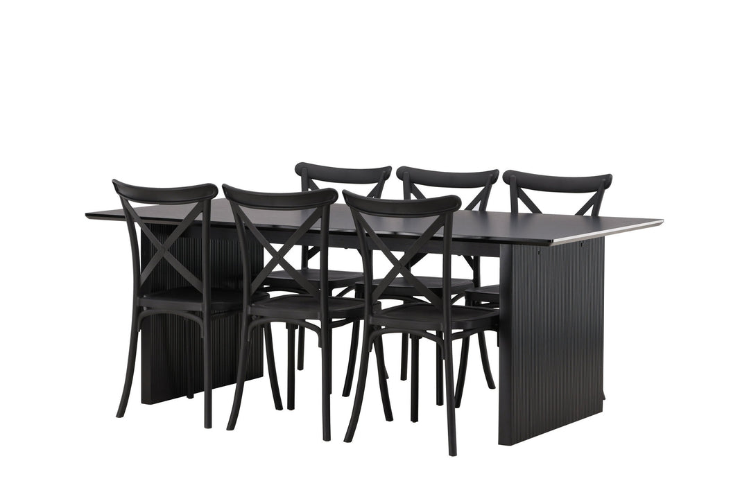 Venture Home Vail Dining Table - Black / Smoked Black MDF +Crosett Dining Chair - Matte Black / Matte Black Plastic _6