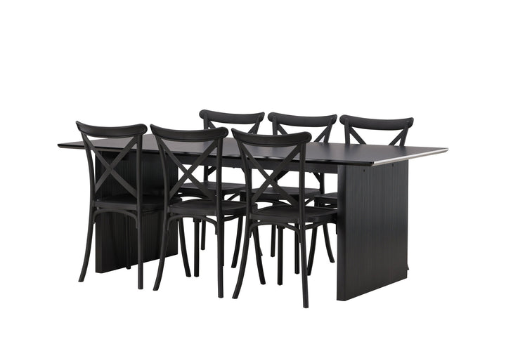 Venture Home Vail Dining Table - Black / Smoked Black MDF +Crosett Dining Chair - Matte Black / Matte Black Plastic _6