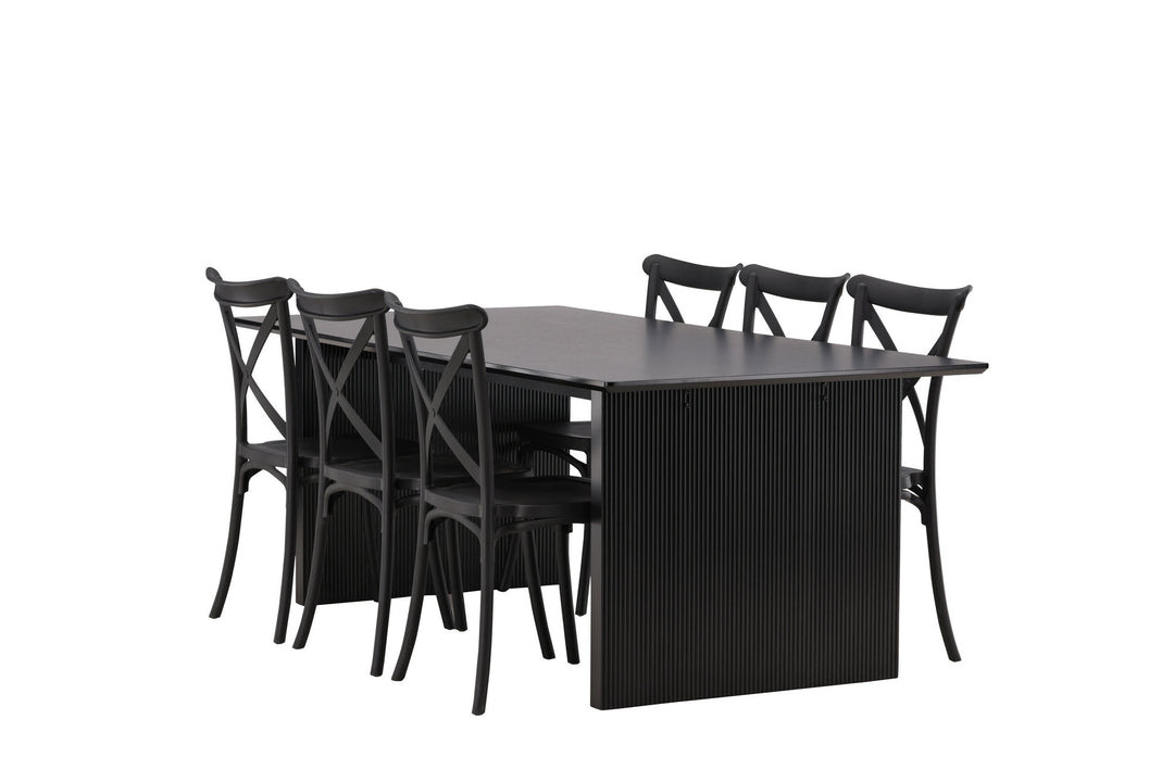 Venture Home Vail Dining Table - Black / Smoked Black MDF +Crosett Dining Chair - Matte Black / Matte Black Plastic _6