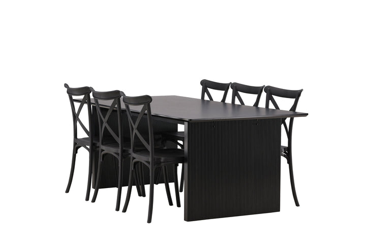 Venture Home Vail Dining Table - Black / Smoked Black MDF +Crosett Dining Chair - Matte Black / Matte Black Plastic _6