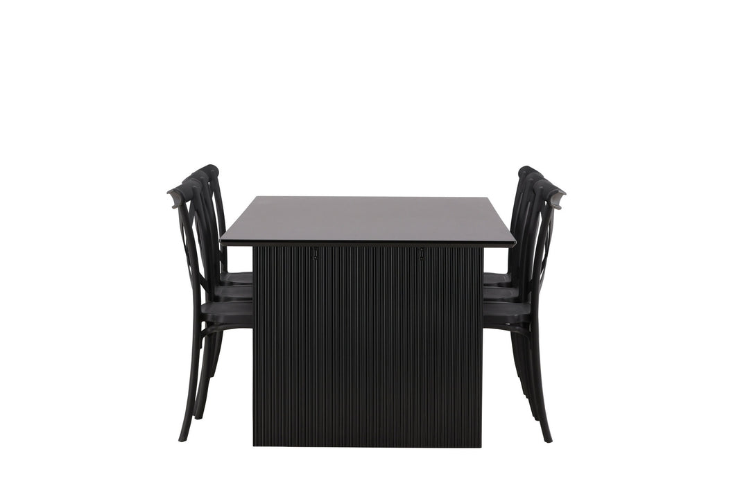 Venture Home Vail Dining Table - Black / Smoked Black MDF +Crosett Dining Chair - Matte Black / Matte Black Plastic _6