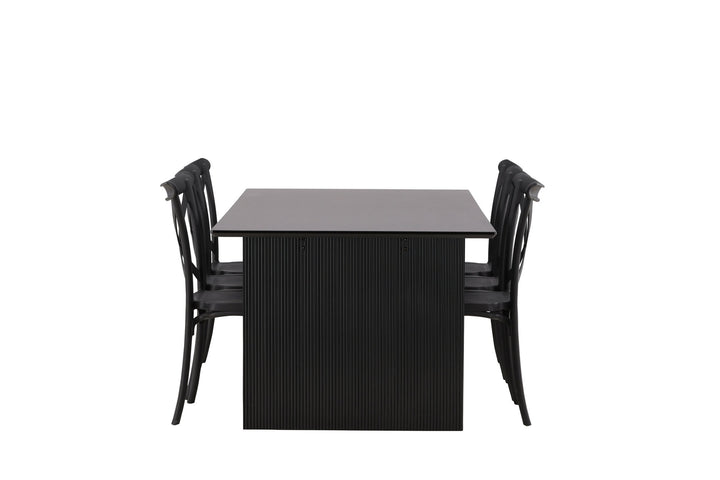 Venture Home Vail Dining Table - Black / Smoked Black MDF +Crosett Dining Chair - Matte Black / Matte Black Plastic _6