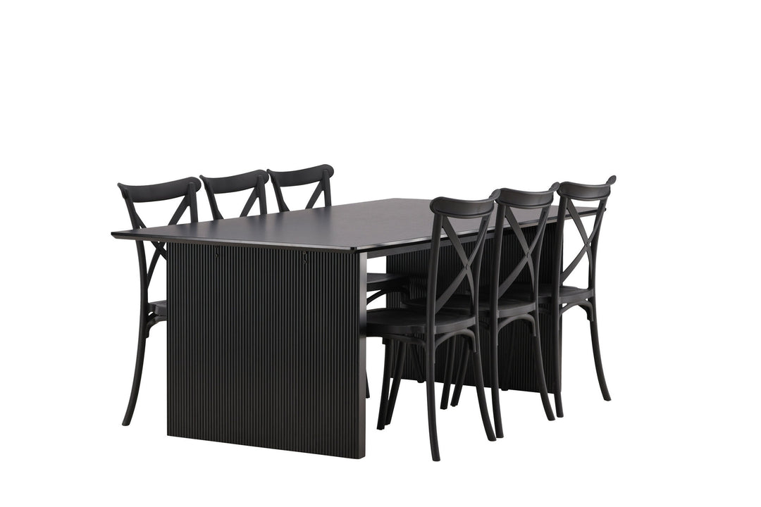 Venture Home Vail Dining Table - Black / Smoked Black MDF +Crosett Dining Chair - Matte Black / Matte Black Plastic _6