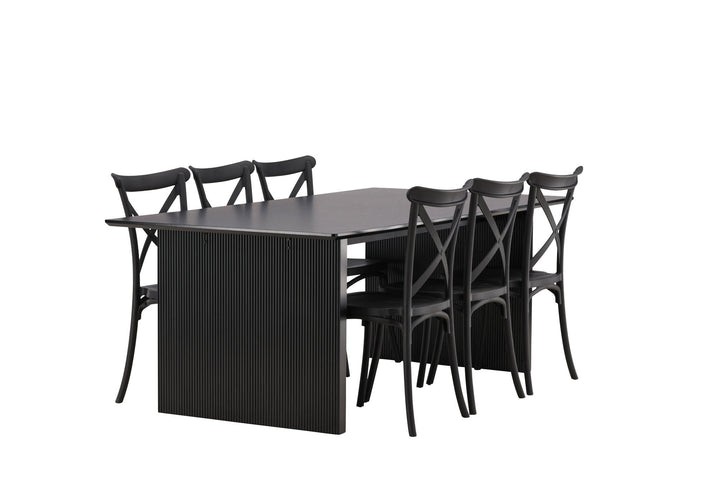 Venture Home Vail Dining Table - Black / Smoked Black MDF +Crosett Dining Chair - Matte Black / Matte Black Plastic _6
