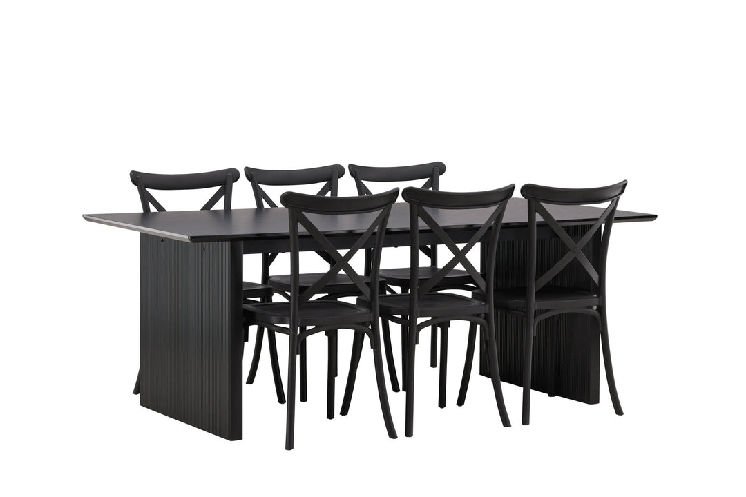 Venture Home Vail Dining Table - Black / Smoked Black MDF +Crosett Dining Chair - Matte Black / Matte Black Plastic _6