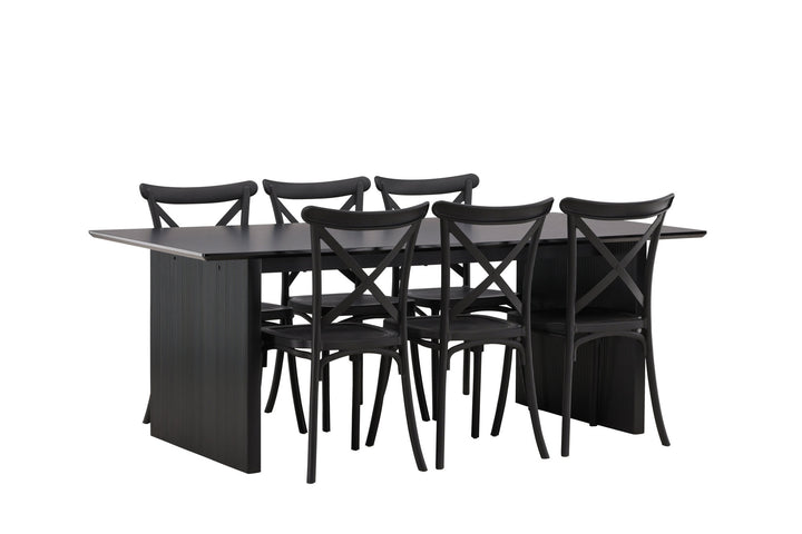 Venture Home Vail Dining Table - Black / Smoked Black MDF +Crosett Dining Chair - Matte Black / Matte Black Plastic _6