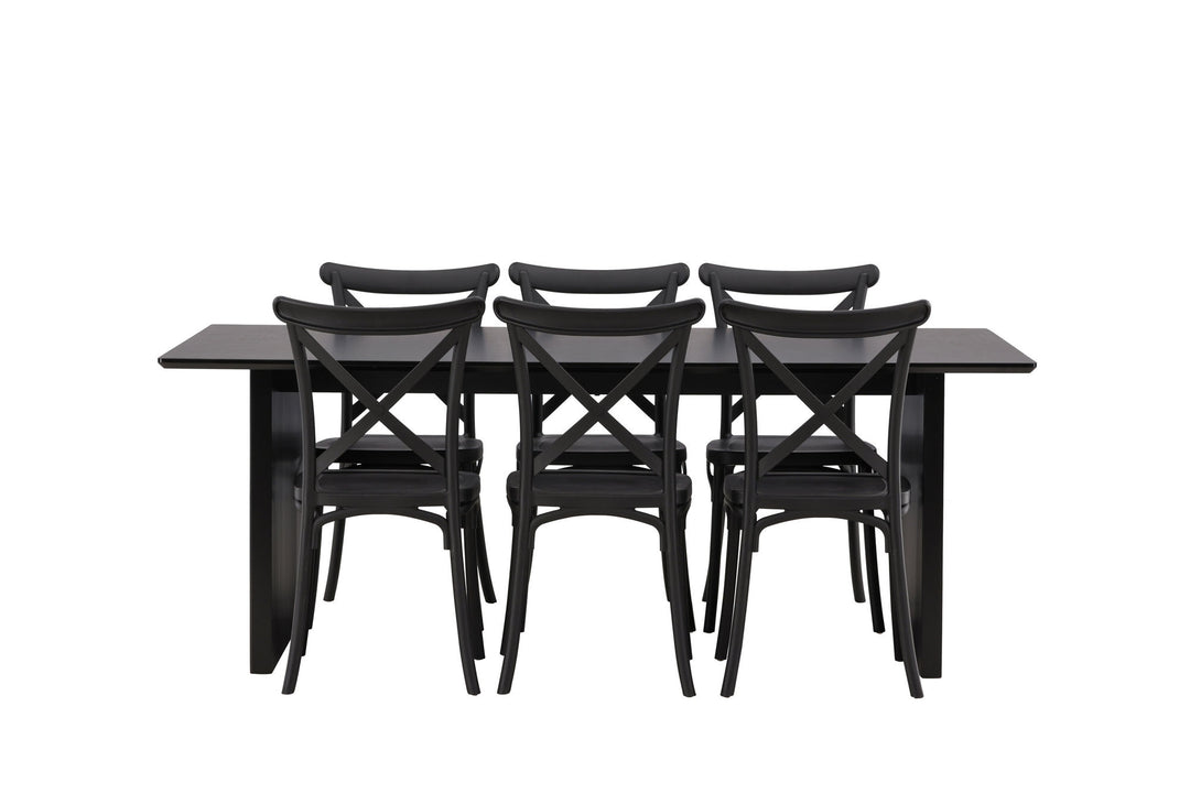 Venture Home Vail Dining Table - Black / Smoked Black MDF +Crosett Dining Chair - Matte Black / Matte Black Plastic _6