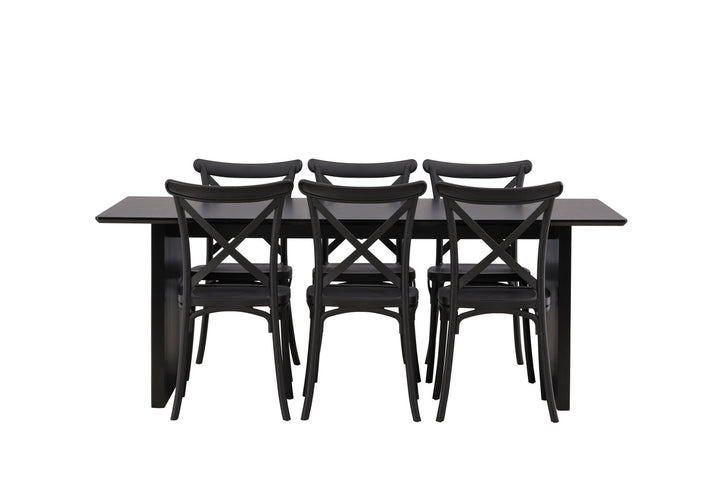 Venture Home Vail Dining Table - Black / Smoked Black MDF +Crosett Dining Chair - Matte Black / Matte Black Plastic _6