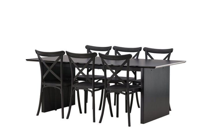 Venture Home Vail Dining Table - Black / Smoked Black MDF +Crosett Dining Chair - Matte Black / Matte Black Plastic _6