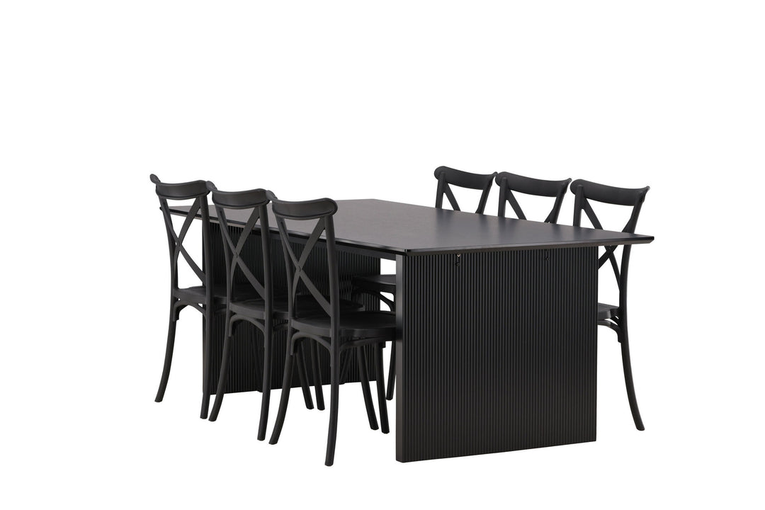 Venture Home Vail Dining Table - Black / Smoked Black MDF +Crosett Dining Chair - Matte Black / Matte Black Plastic _6