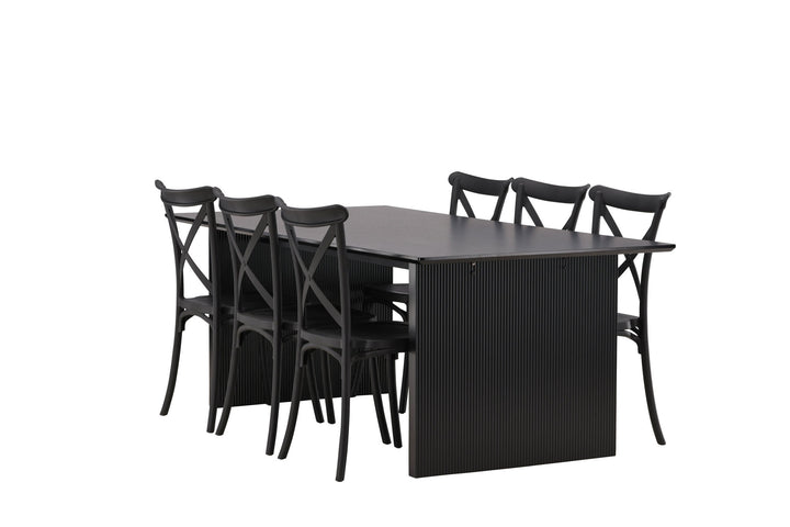 Venture Home Vail Dining Table - Black / Smoked Black MDF +Crosett Dining Chair - Matte Black / Matte Black Plastic _6