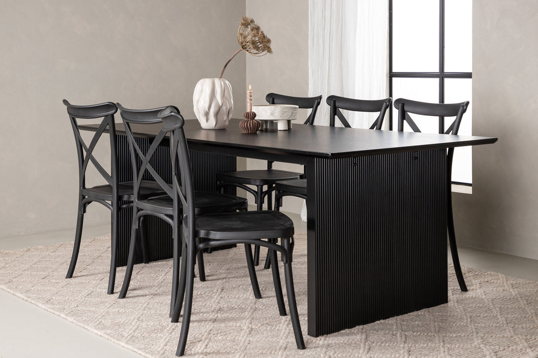 Venture Home Vail Dining Table - Black / Smoked Black MDF +Crosett Dining Chair - Matte Black / Matte Black Plastic _6