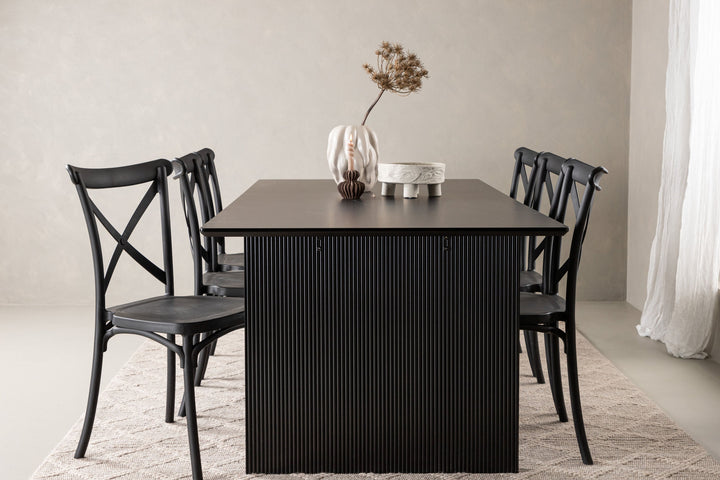 Venture Home Vail Dining Table - Black / Smoked Black MDF +Crosett Dining Chair - Matte Black / Matte Black Plastic _6