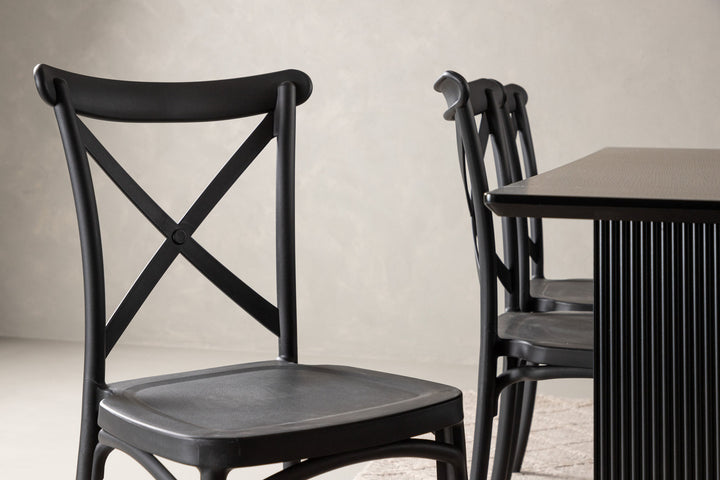Venture Home Vail Dining Table - Black / Smoked Black MDF +Crosett Dining Chair - Matte Black / Matte Black Plastic _6