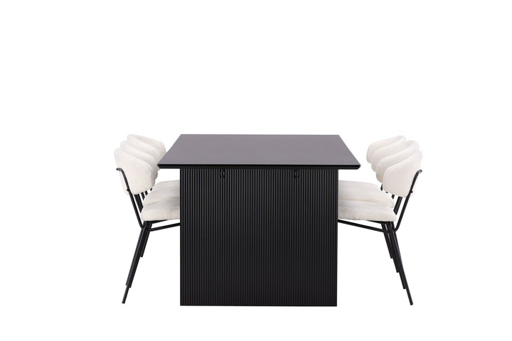 Venture Home Vail Dining Table - Black / Smoked Black MDF +Chico Dining Chair - Black / White Boucle _6