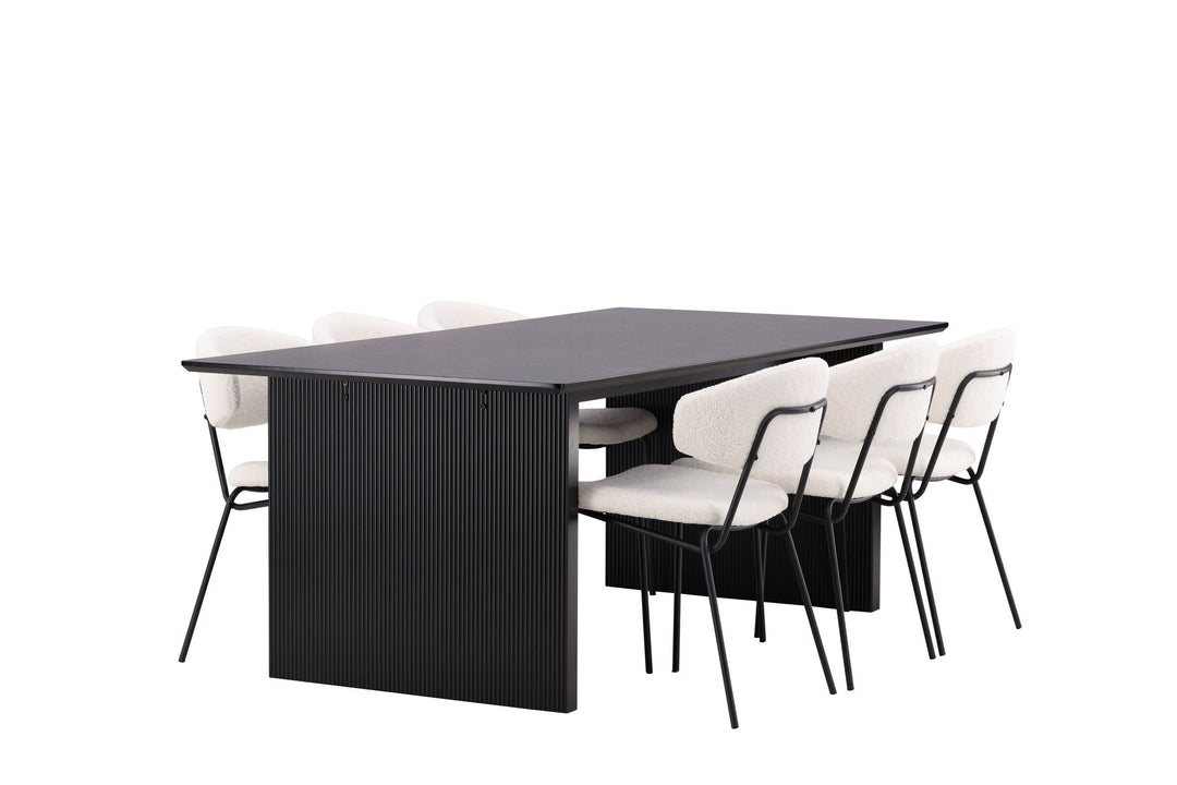 Venture Home Vail Dining Table - Black / Smoked Black MDF +Chico Dining Chair - Black / White Boucle _6