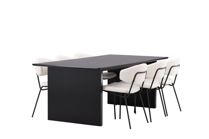 Venture Home Vail Dining Table - Black / Smoked Black MDF +Chico Dining Chair - Black / White Boucle _6