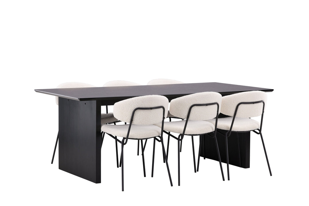 Venture Home Vail Dining Table - Black / Smoked Black MDF +Chico Dining Chair - Black / White Boucle _6