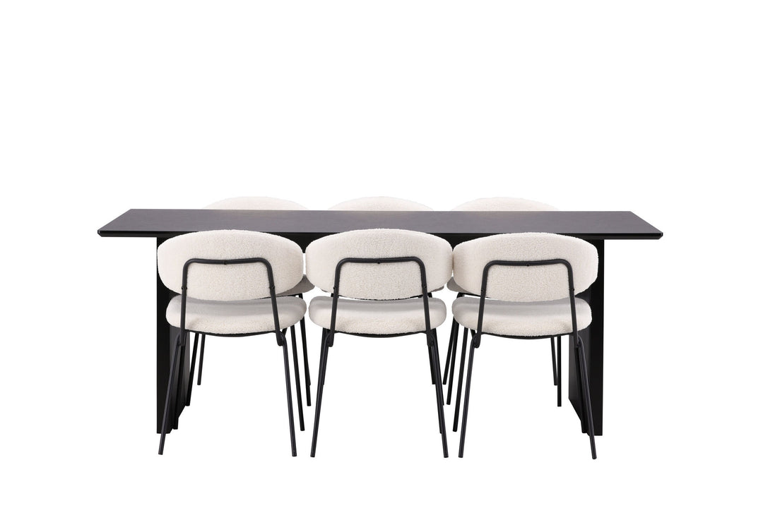 Venture Home Vail Dining Table - Black / Smoked Black MDF +Chico Dining Chair - Black / White Boucle _6