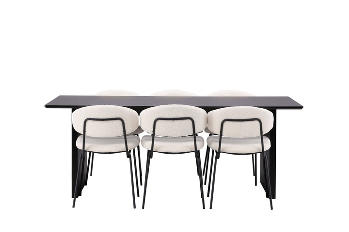 Venture Home Vail Dining Table - Black / Smoked Black MDF +Chico Dining Chair - Black / White Boucle _6