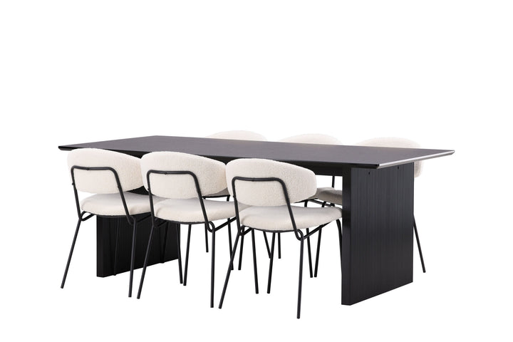 Venture Home Vail Dining Table - Black / Smoked Black MDF +Chico Dining Chair - Black / White Boucle _6
