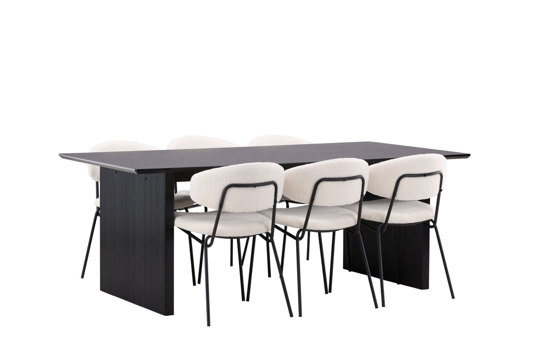 Venture Home Vail Dining Table - Black / Smoked Black MDF +Chico Dining Chair - Black / White Boucle _6