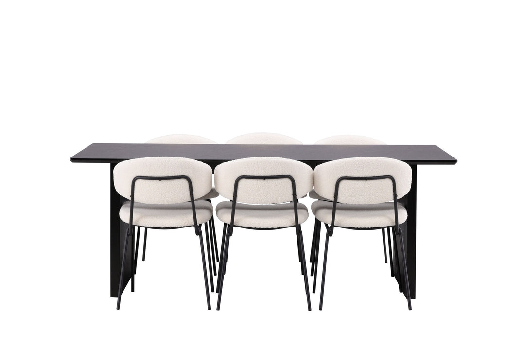 Venture Home Vail Dining Table - Black / Smoked Black MDF +Chico Dining Chair - Black / White Boucle _6
