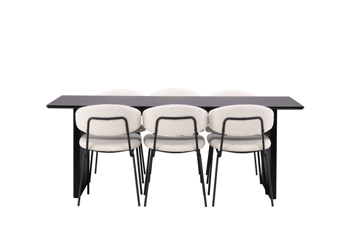 Venture Home Vail Dining Table - Black / Smoked Black MDF +Chico Dining Chair - Black / White Boucle _6
