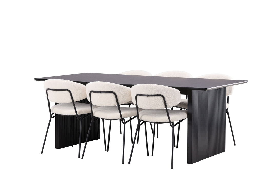 Venture Home Vail Dining Table - Black / Smoked Black MDF +Chico Dining Chair - Black / White Boucle _6