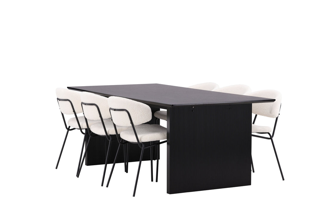 Venture Home Vail Dining Table - Black / Smoked Black MDF +Chico Dining Chair - Black / White Boucle _6
