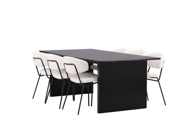 Venture Home Vail Dining Table - Black / Smoked Black MDF +Chico Dining Chair - Black / White Boucle _6