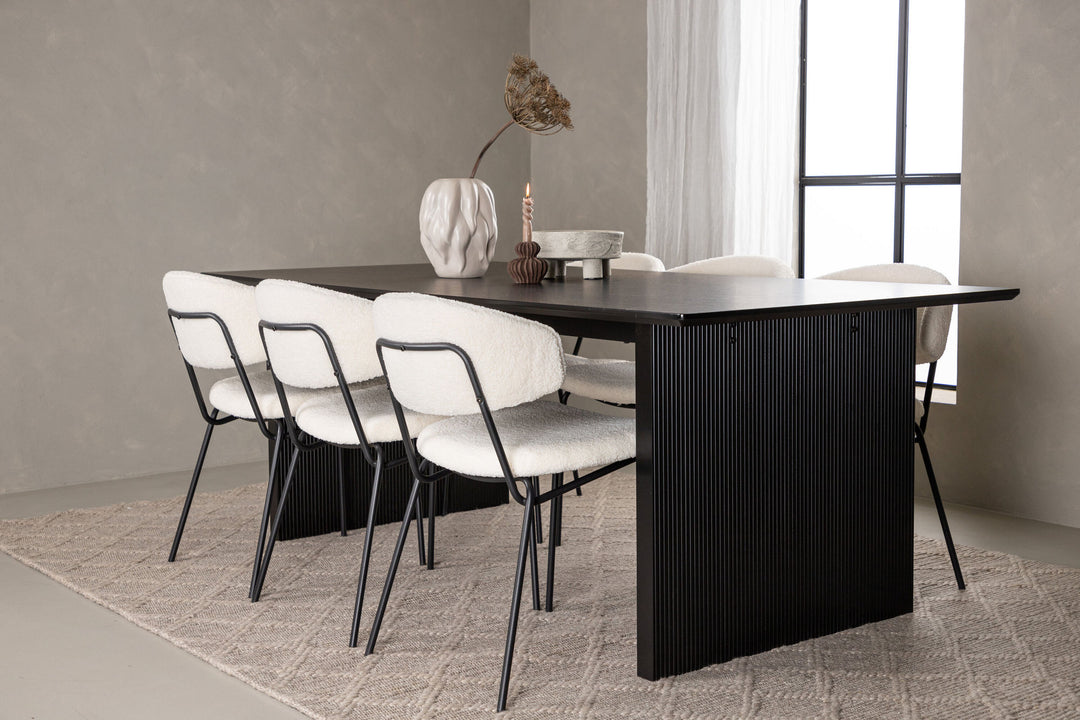 Venture Home Vail Dining Table - Black / Smoked Black MDF +Chico Dining Chair - Black / White Boucle _6